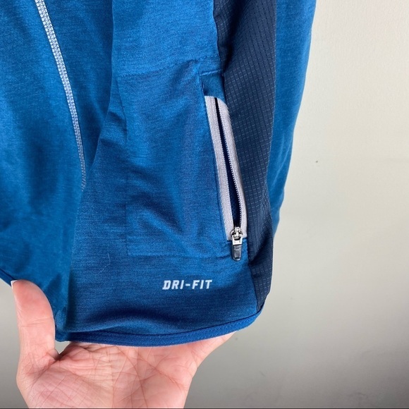 Nike: Dri-Fit Men's Running Athletic 1/4 Zip Up Hooded Pullover Shirt Blue Small - Picture 6 of 9